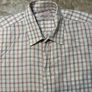Brioni Shirt Mens XL White Check Plaid Sport Short Sleeve Cotton Made In Italy
